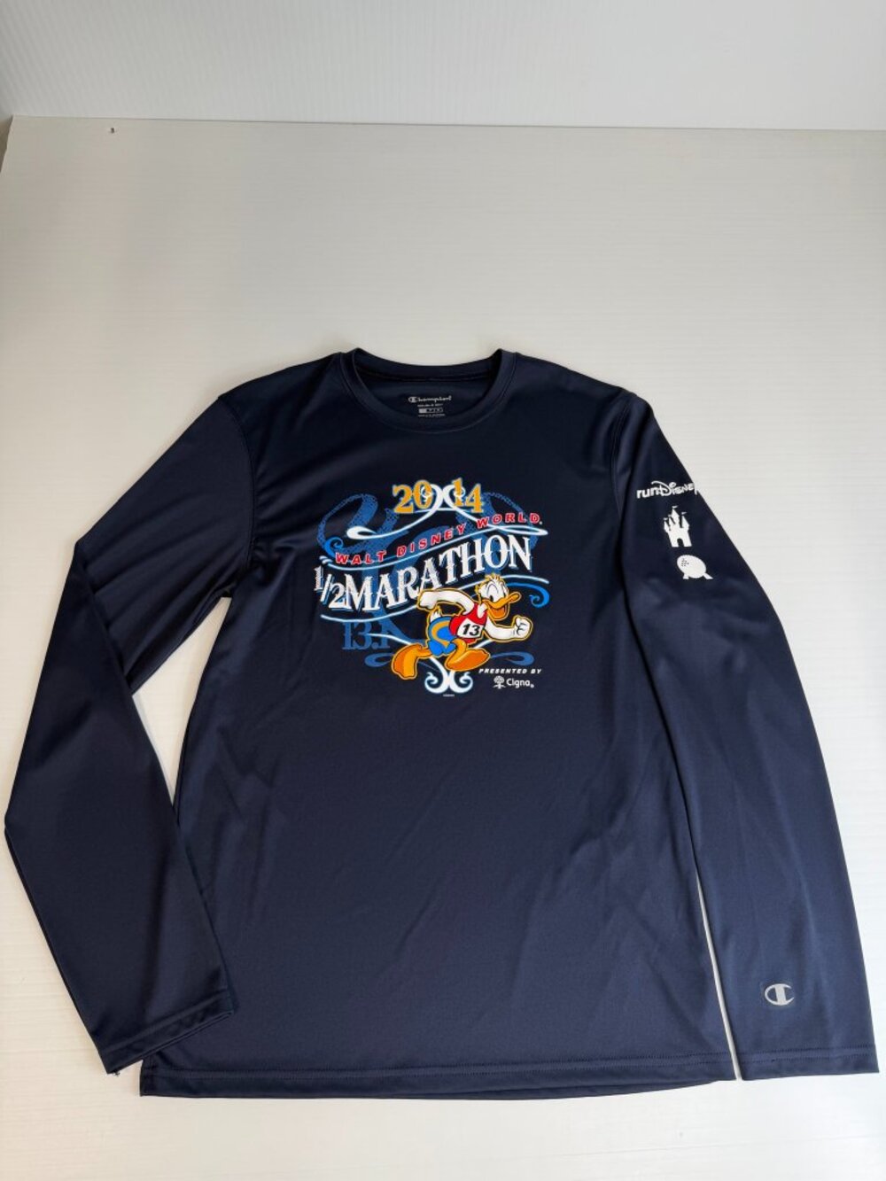 Run Disney Shirt Men Small Half Marathon 2014 Donald Duck Long Sleeve Party Nw